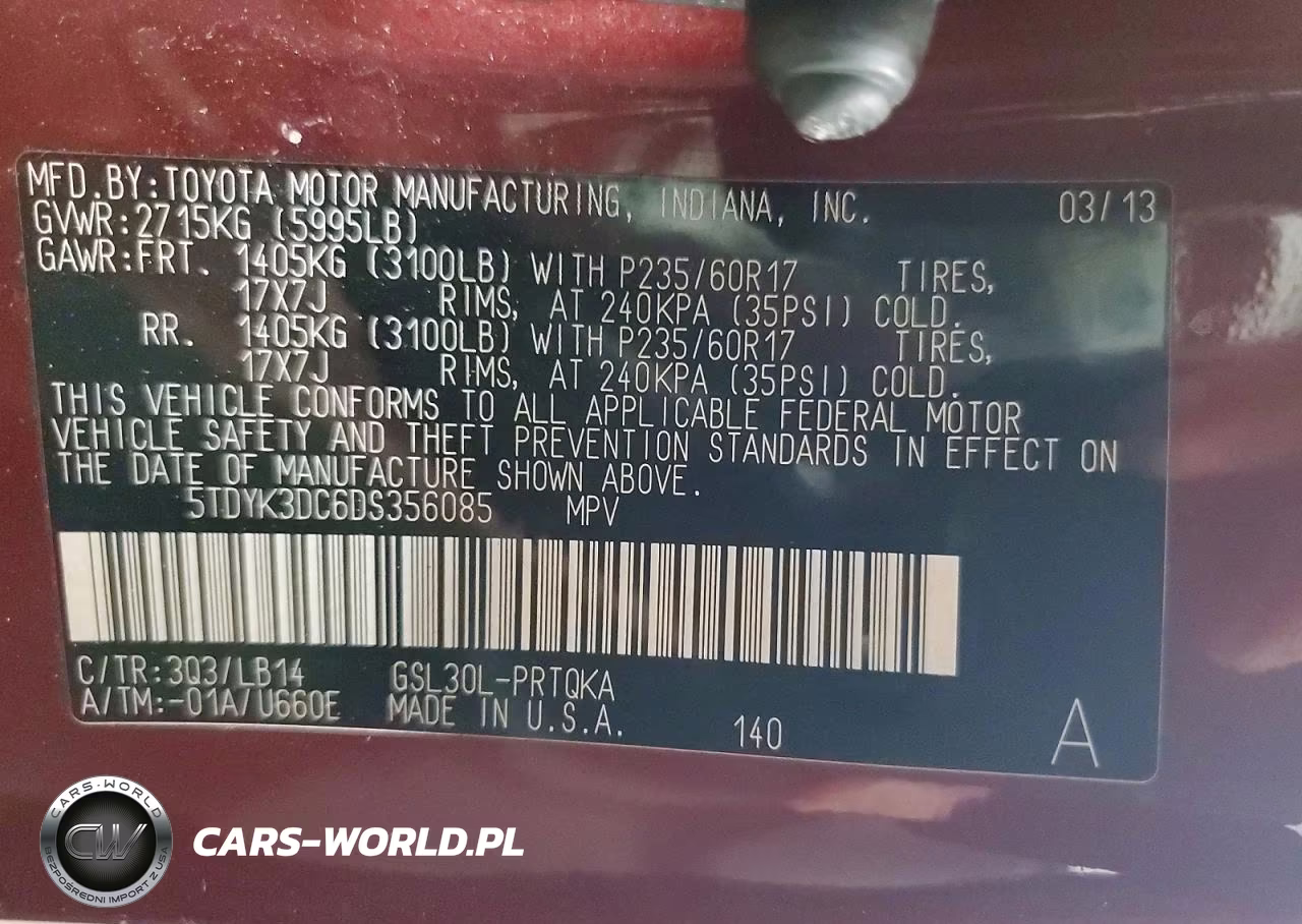2013 Toyota Sienna Xle 8-Passenger VIN:5TDYK3DC6DS356085 - 13