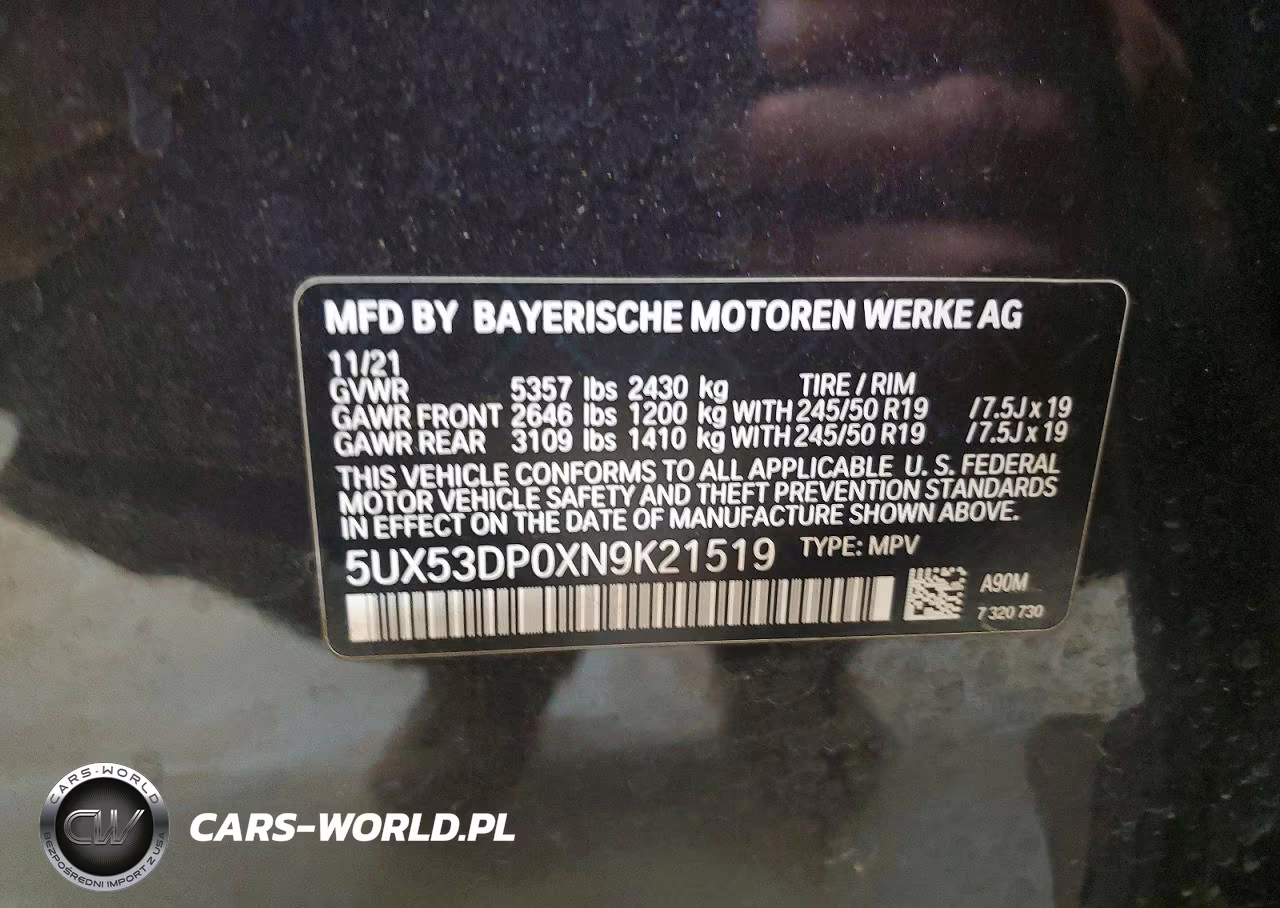 2022 BMW X3 xDrive30I VIN:5UX53DP0XN9K21519 - 13