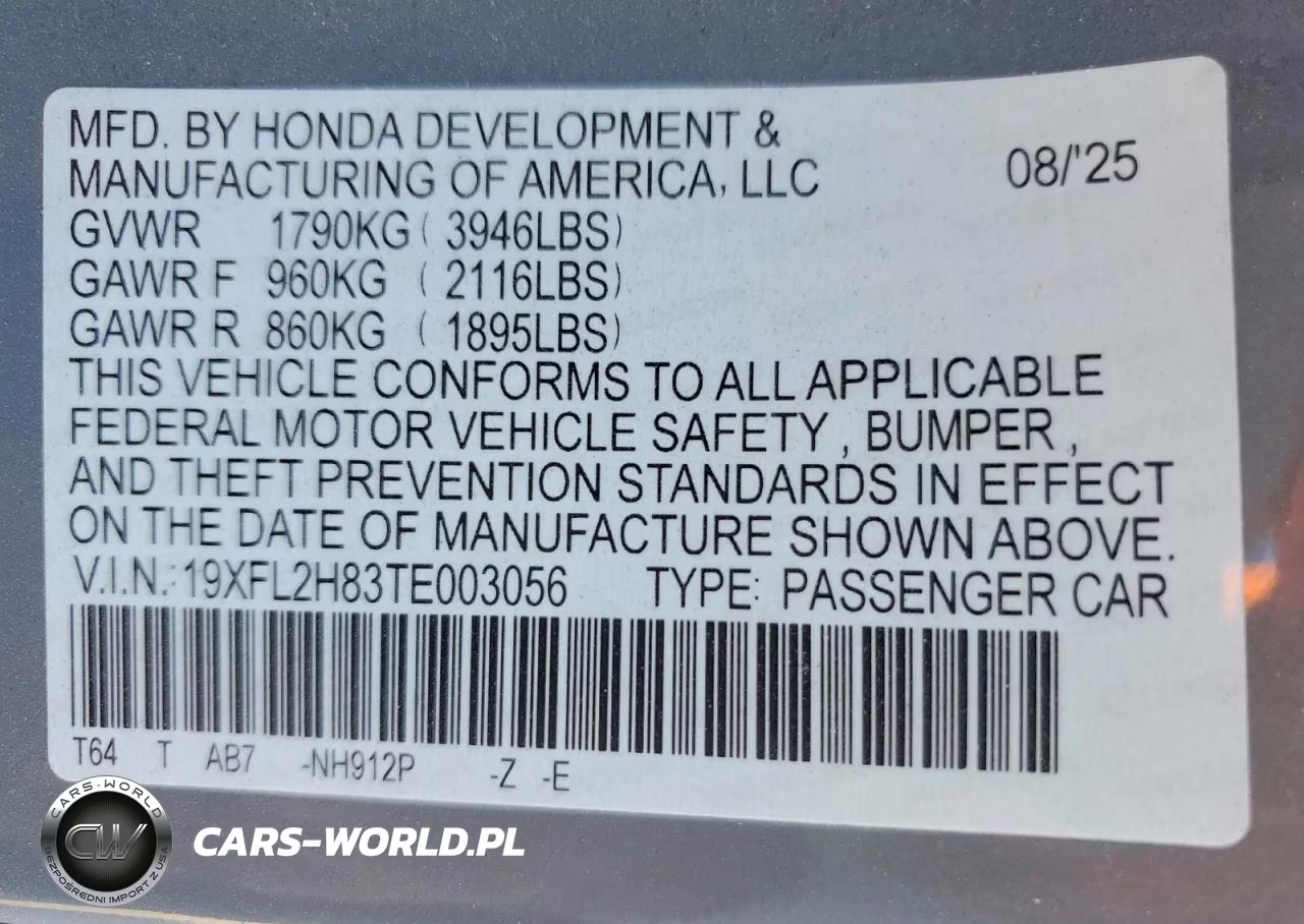2026 Honda Civic Sport VIN:19XFL2H83TE003056 - 12
