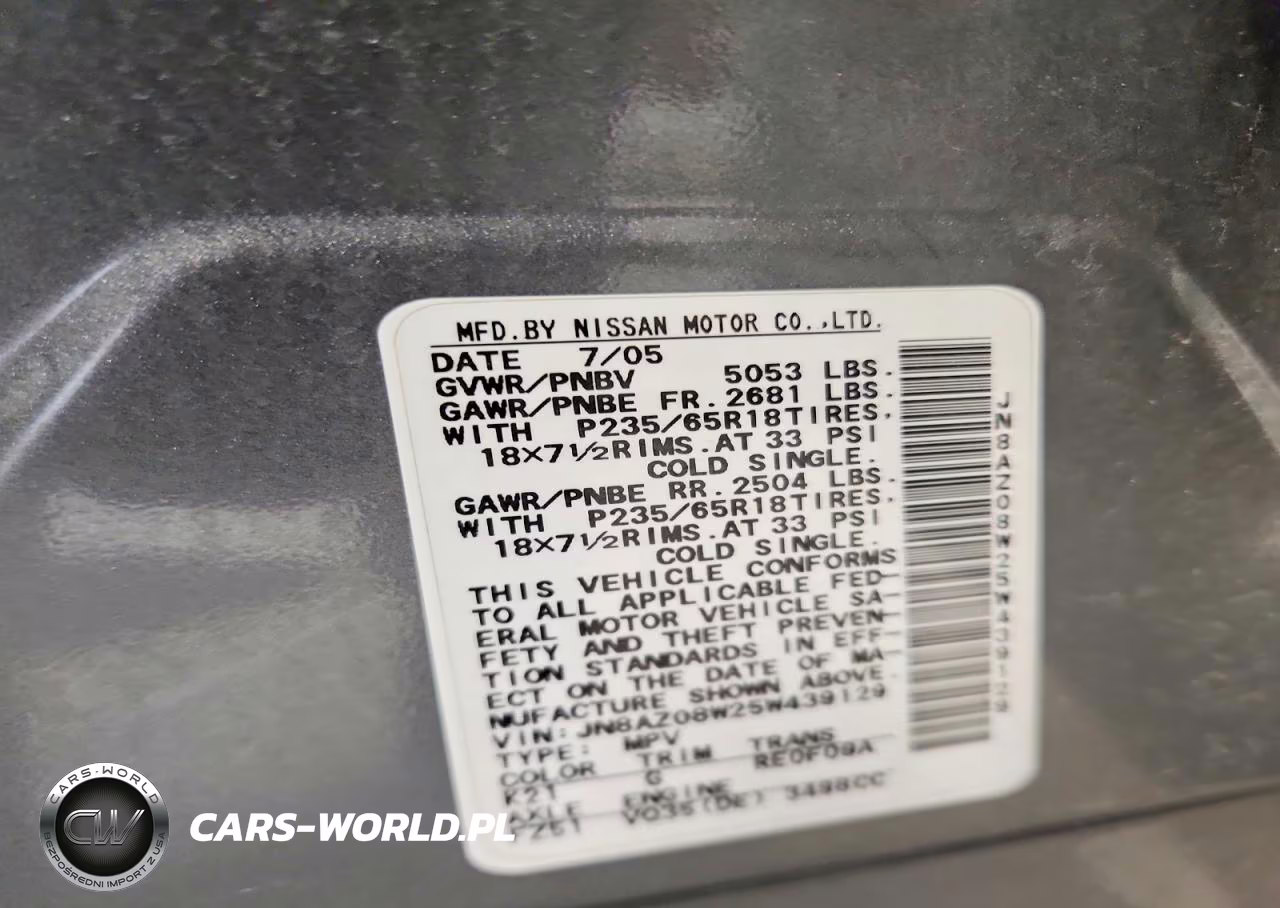 2005 Nissan Murano S VIN:JN8AZ08W25W439129 - 13