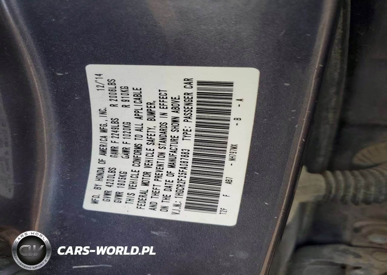 2015 Honda Accord Lx VIN:1HGCR2F35FA087883 - 12