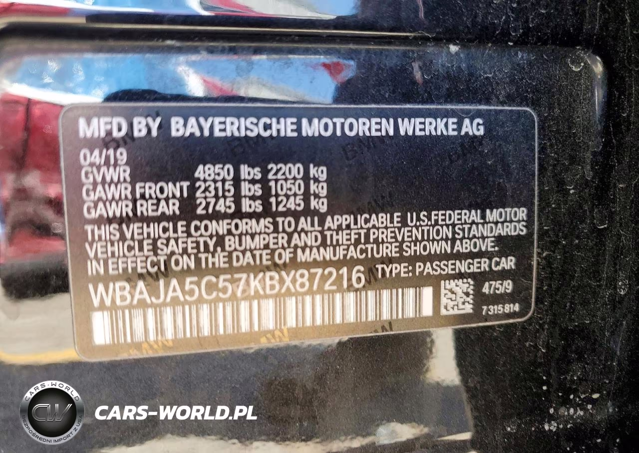 2019 BMW 530 I VIN:WBAJA5C57KBX87216 - 12