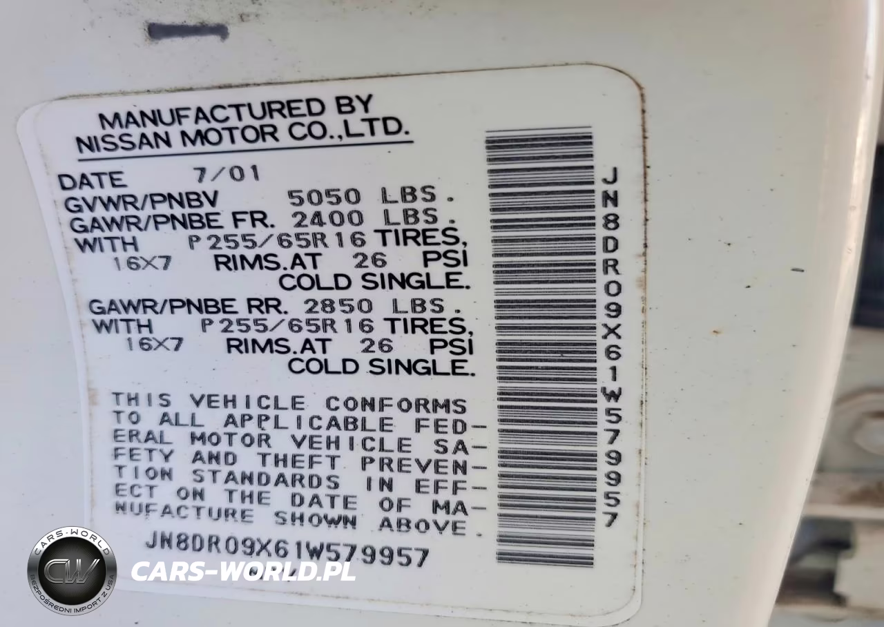 2001 Nissan Pathfinder Se VIN:JN8DR09X61W579957 - 13