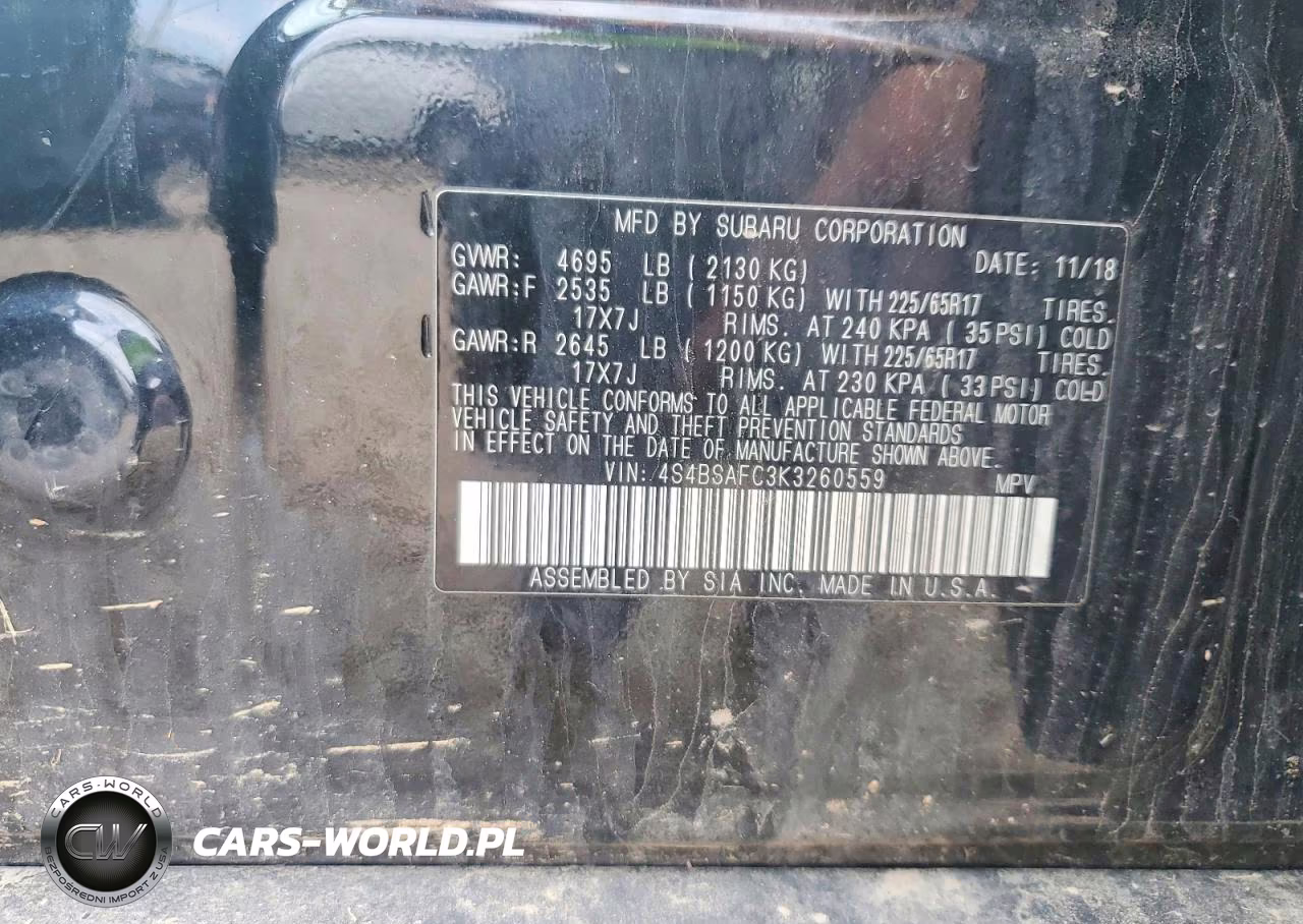 2019 Subaru Outback VIN:4S4BSAFC3K3260559 - 13