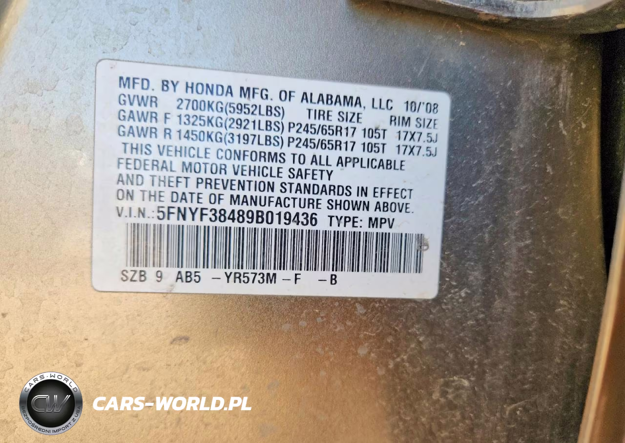 2009 Honda Pilot Ex VIN:5FNYF38489B019436 - 13