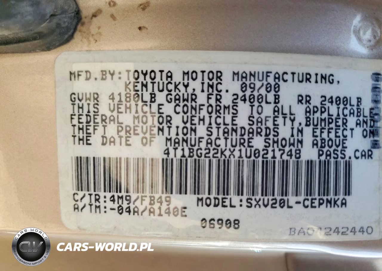 2001 Toyota Camry Le VIN:4T1BG22KX1U021748 - 12