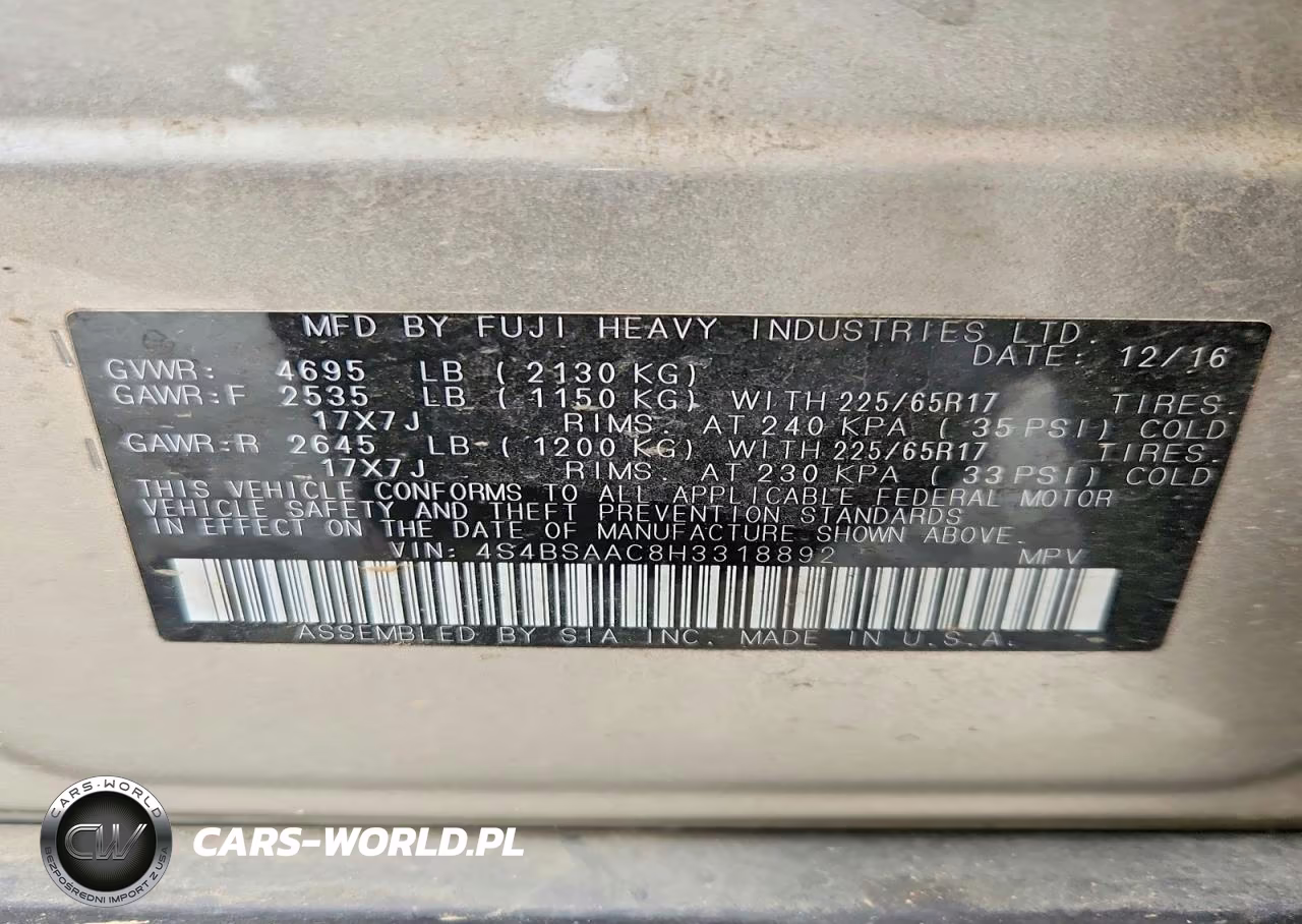 2017 Subaru Outback 2.5I VIN:4S4BSAAC8H3318892 - 14