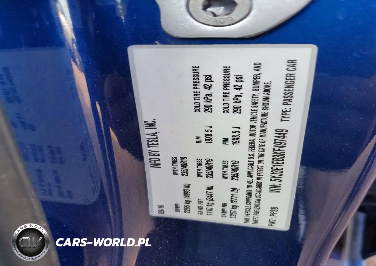 2019 Tesla Model 3 VIN:5YJ3E1EB3KF497449 - 12