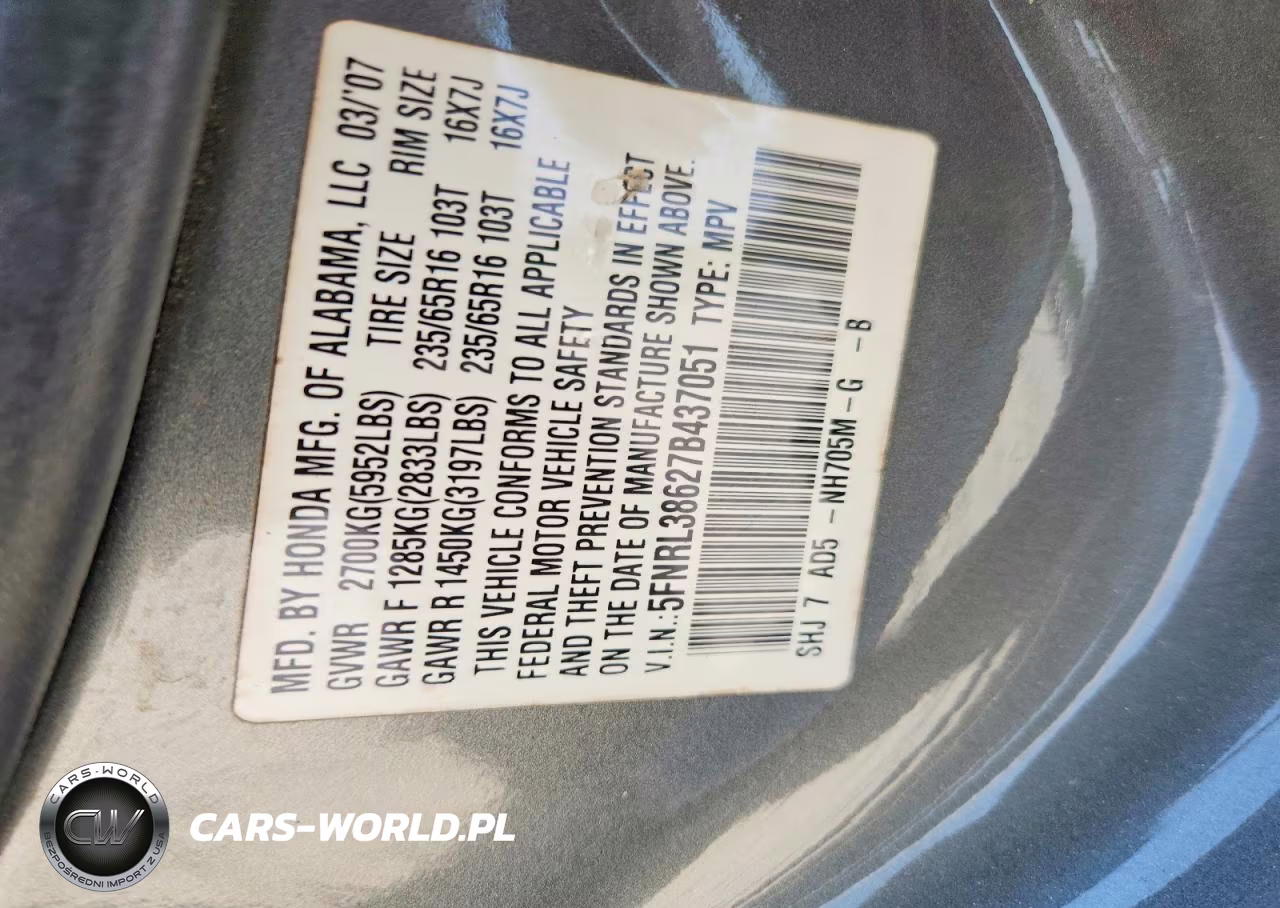 2007 Honda Odyssey Exl VIN:5FNRL38627B437051 - 12