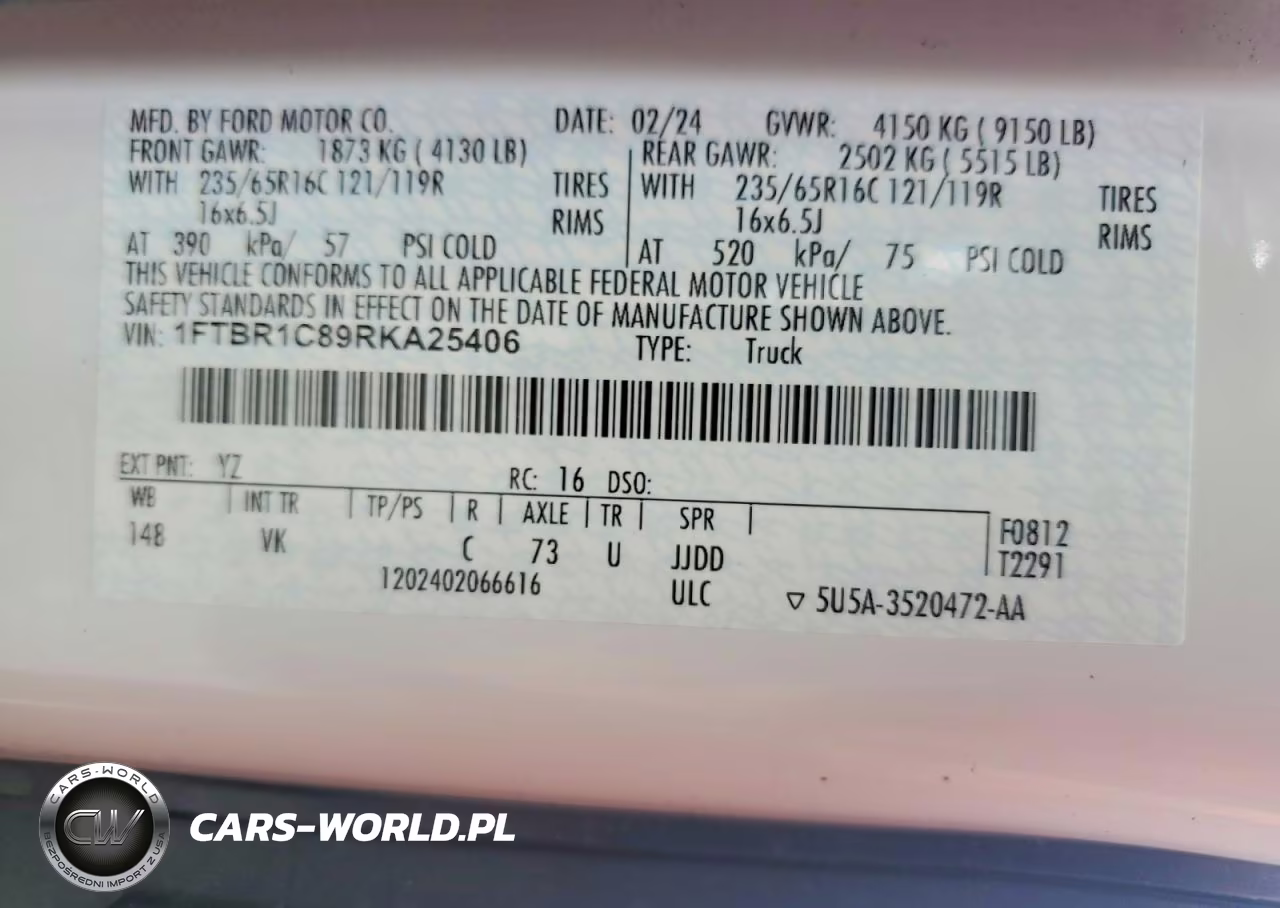 2024 Ford Transit T-250 VIN:1FTBR1C89RKA25406 - 14