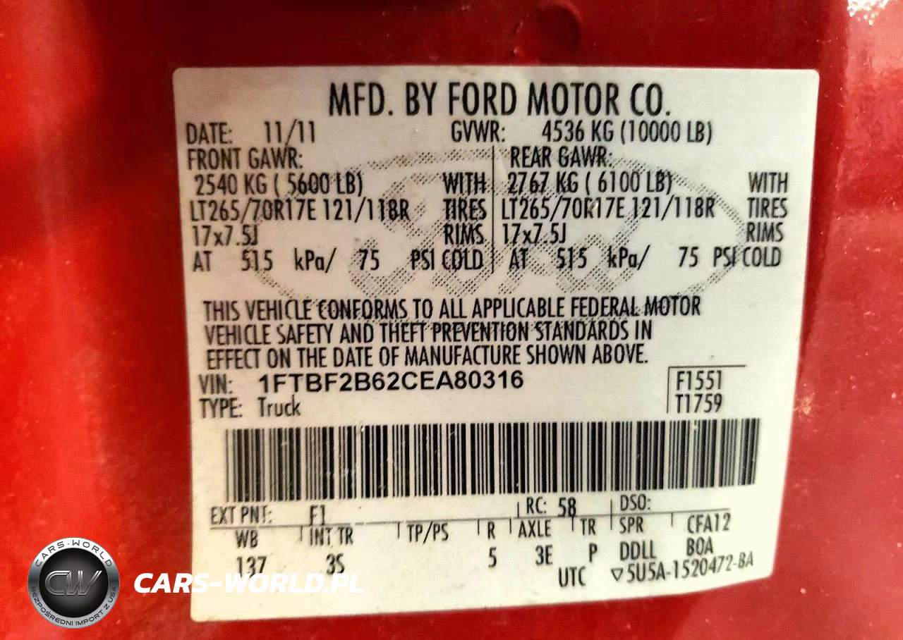 2012 Ford F250 Super Duty VIN:1FTBF2B62CEA80316 - 13