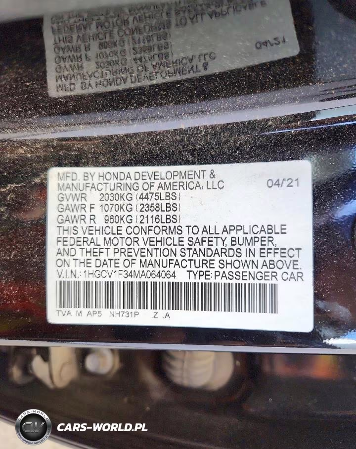 2021 Honda Accord Sport VIN:1HGCV1F34MA064064 - 12