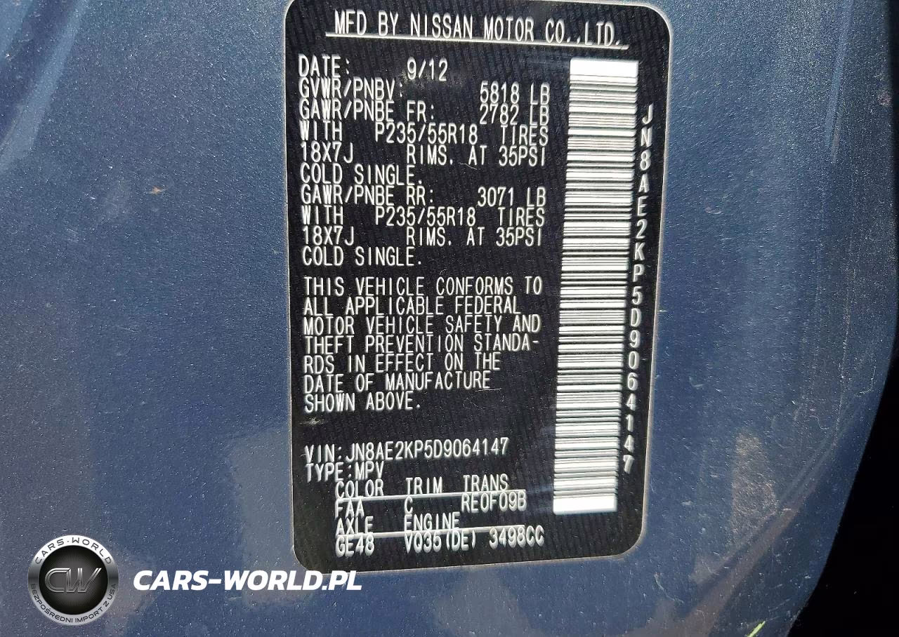 2013 Nissan Quest 3.5 S VIN:JN8AE2KP5D9064147 - 13