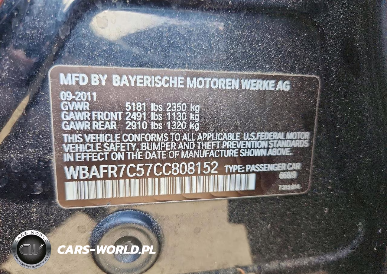 2012 BMW 535 I VIN:WBAFR7C57CC808152 - 12