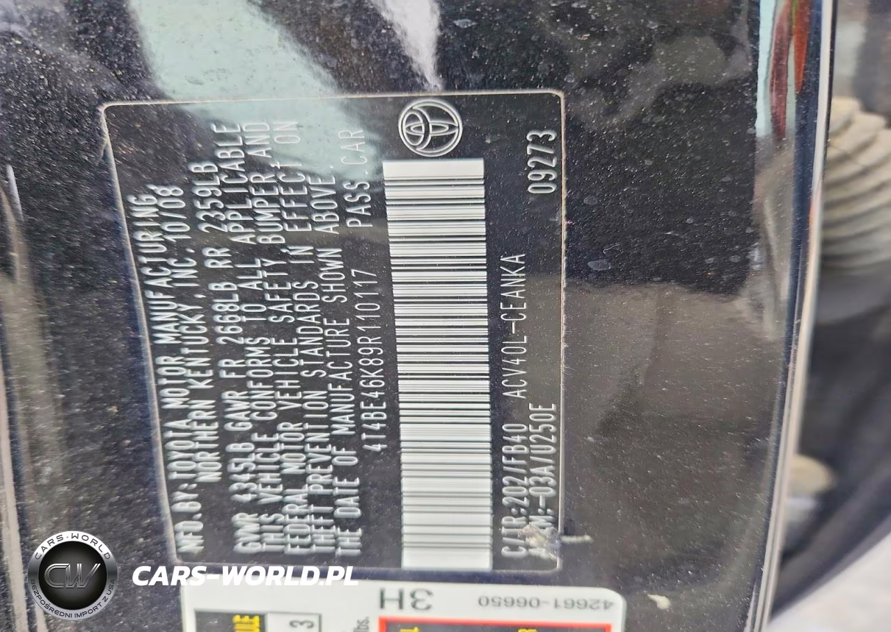 2009 Toyota Camry Le VIN:4T4BE46K89R110117 - 12