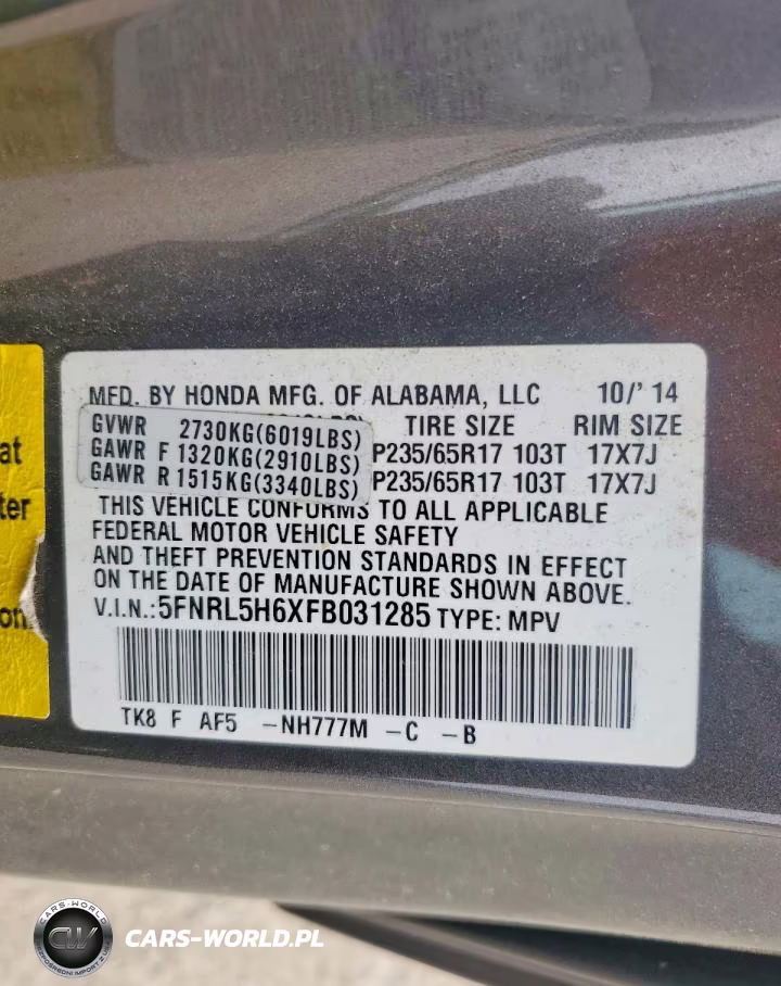 2015 Honda Oddesey VIN:5FNRL5H6XFB031285 - 13