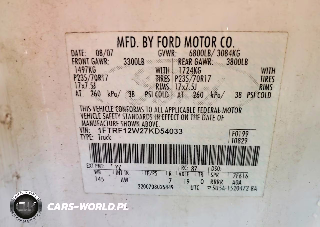 2007 Ford F150 VIN:1FTRF12W27KD54033 - 12