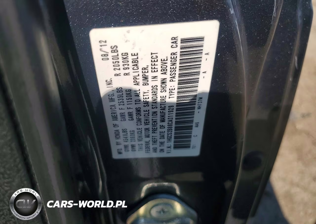 2012 Honda Accord Exl VIN:1HGCS2B86CA011929 - 12