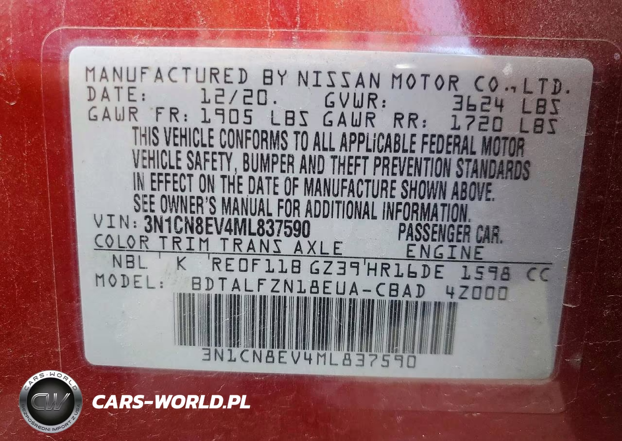 2021 Nissan Versa Sv VIN:3N1CN8EV4ML837590 - 13