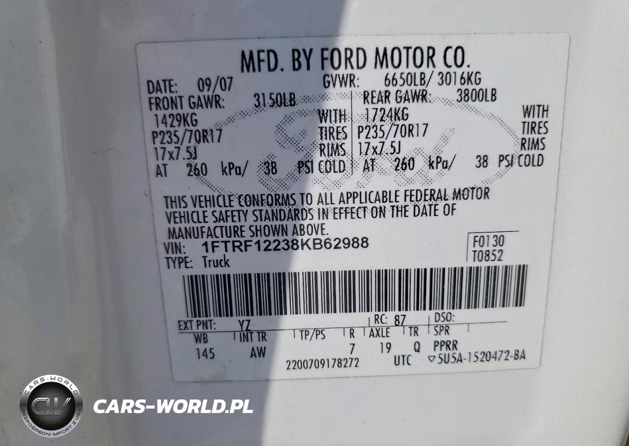 2008 Ford F150 VIN:1FTRF12238KB62988 - 12