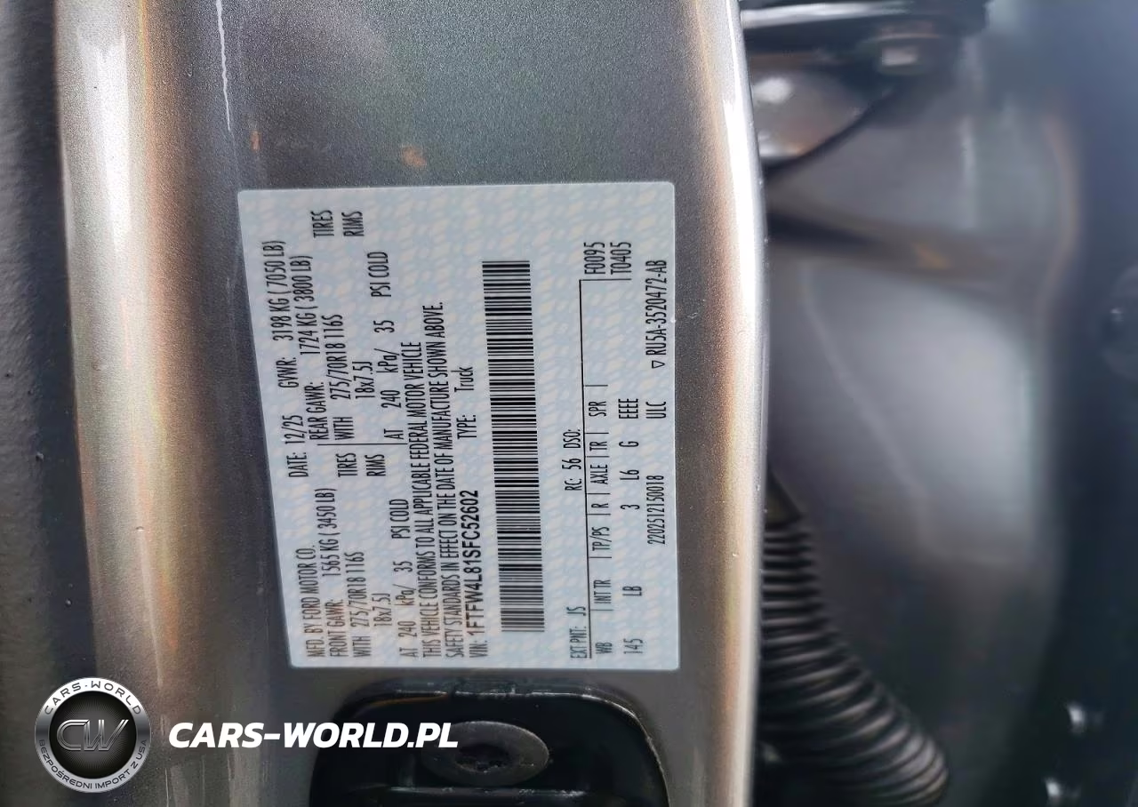 2025 Ford F150 Tremor VIN:1FTFW4L81SFC52602 - 12
