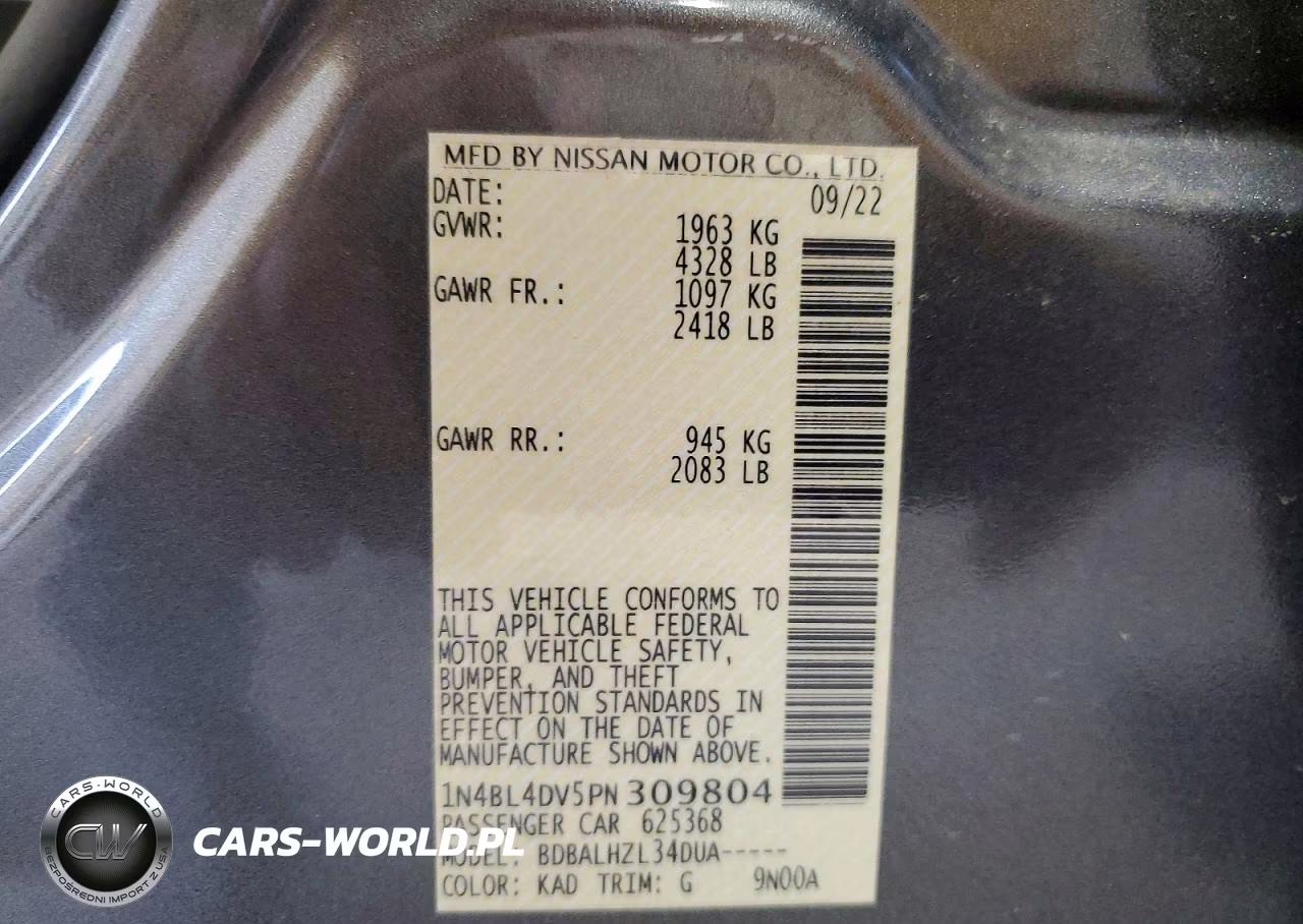2023 Nissan Altima Sv VIN:1N4BL4DV5PN309804 - 12