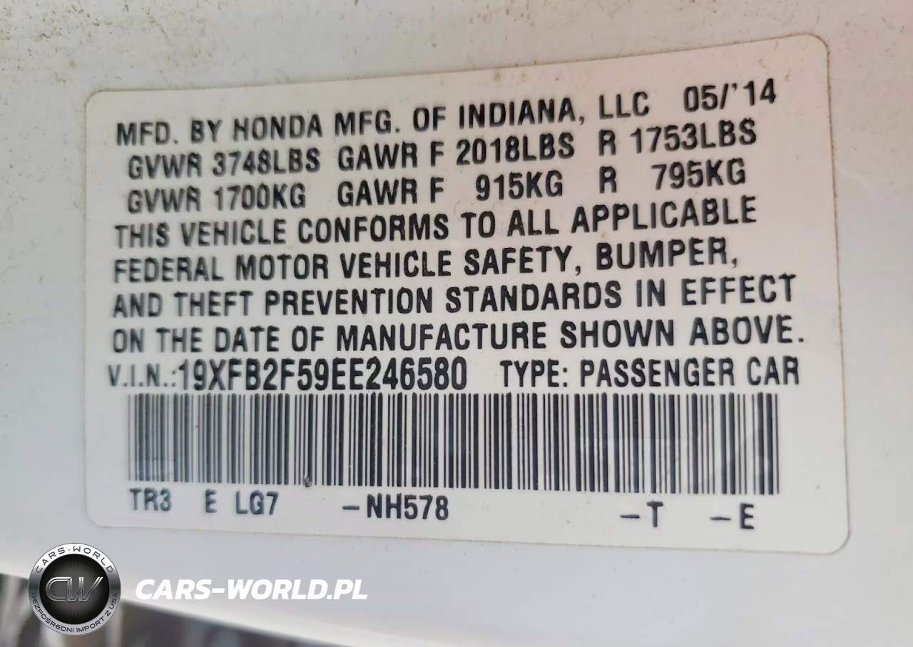 2014 Honda Civic Lx VIN:19XFB2F59EE246580 - 12