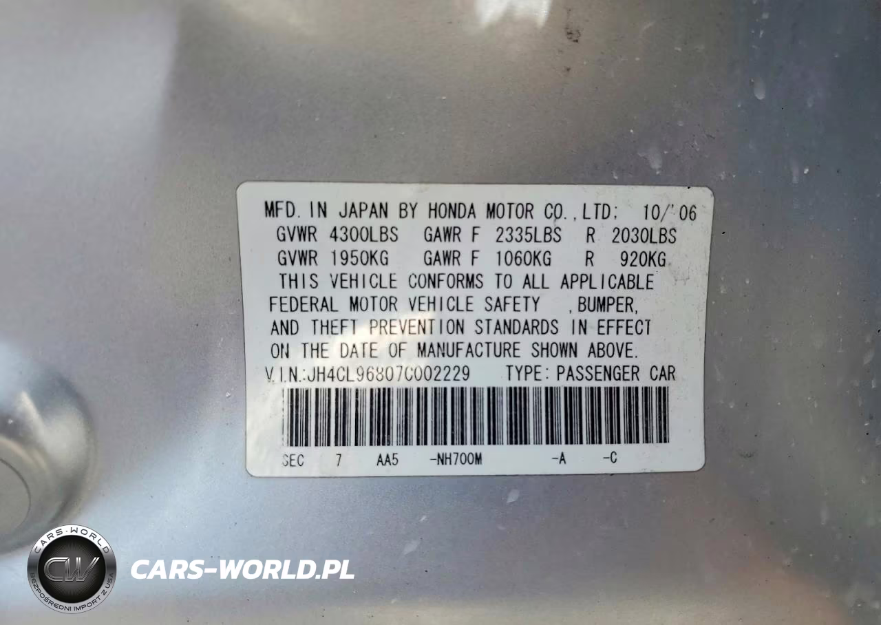 2007 Acura Tsx VIN:JH4CL96807C002229 - 12