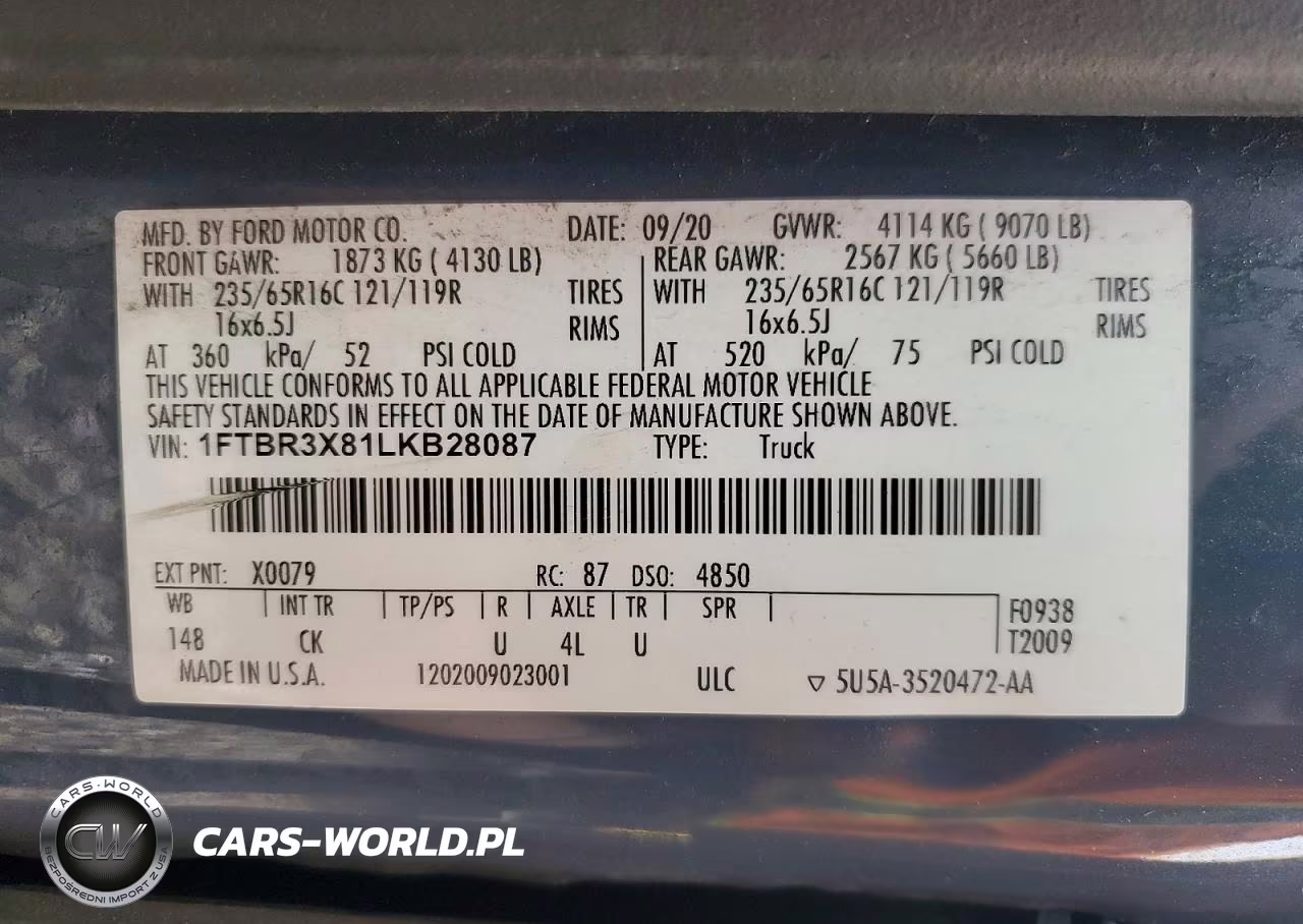 2020 Ford Transit T-250 VIN:1FTBR3X81LKB28087 - 12