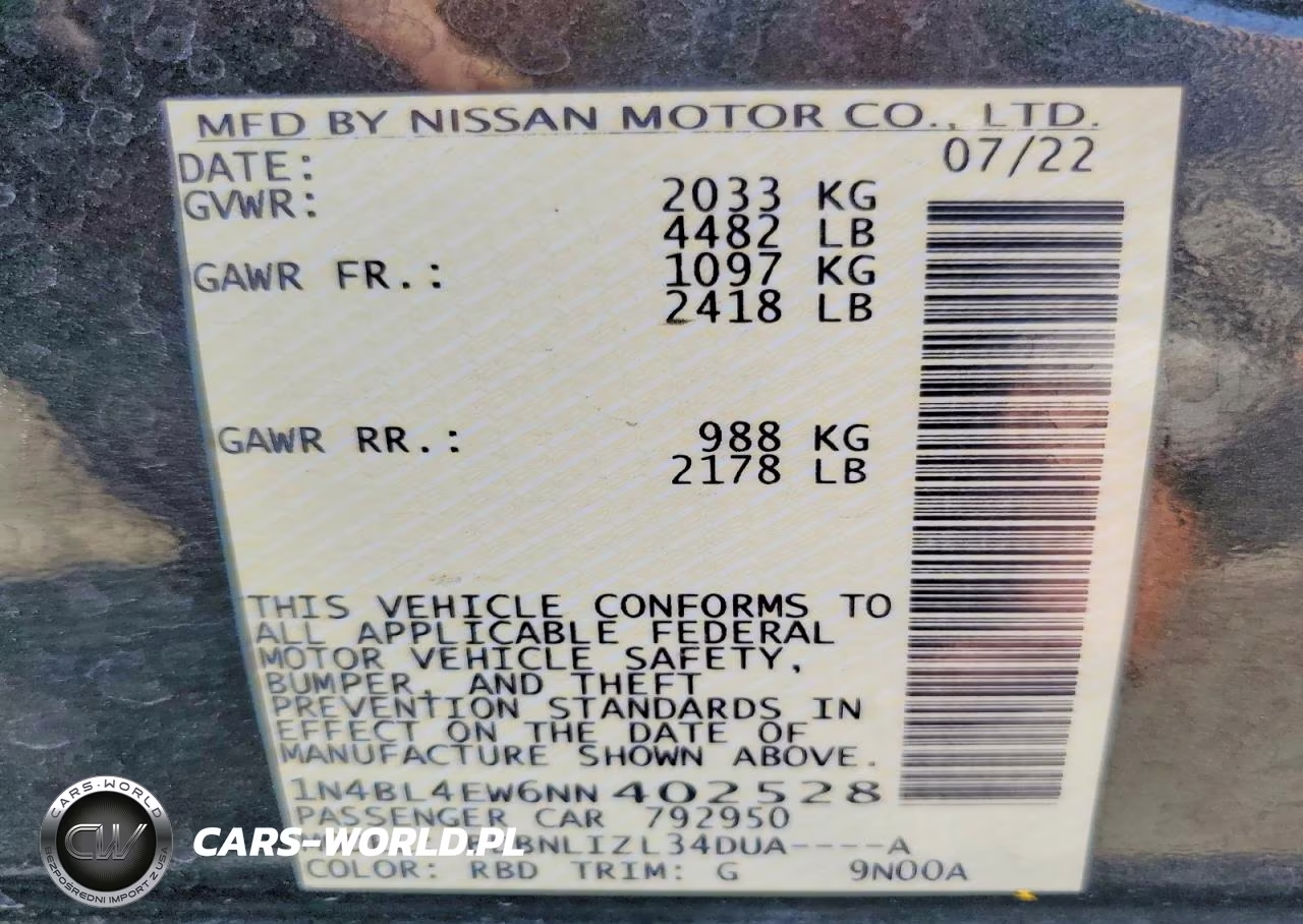 2022 Nissan Altima Sl VIN:1N4BL4EW6NN402528 - 12