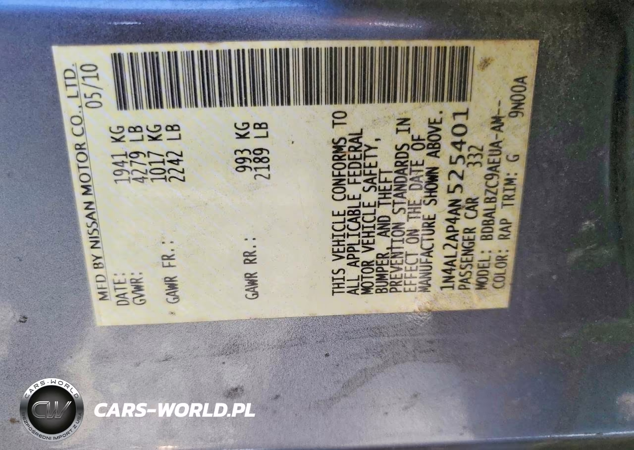 2010 Nissan Altima 2.5 VIN:1N4AL2AP4AN525401 - 12