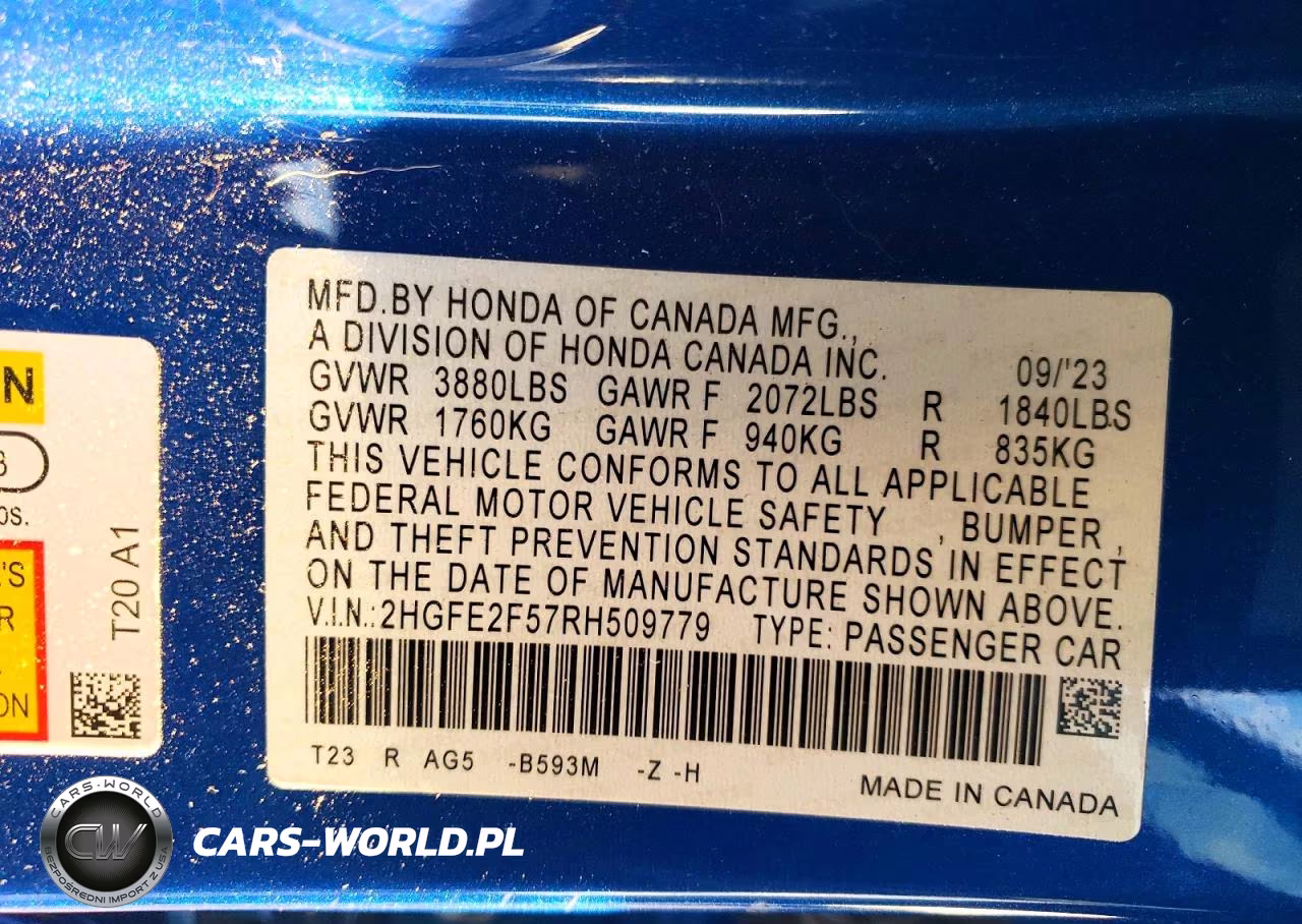 2024 Honda Civic Sport VIN:2HGFE2F57RH509779 - 12