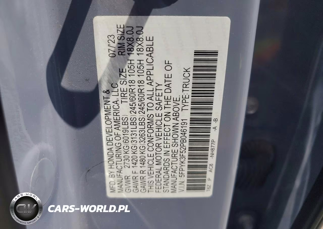 2023 Honda Ridgeline Rtl VIN:5FPYK3F52PB046191 - 13