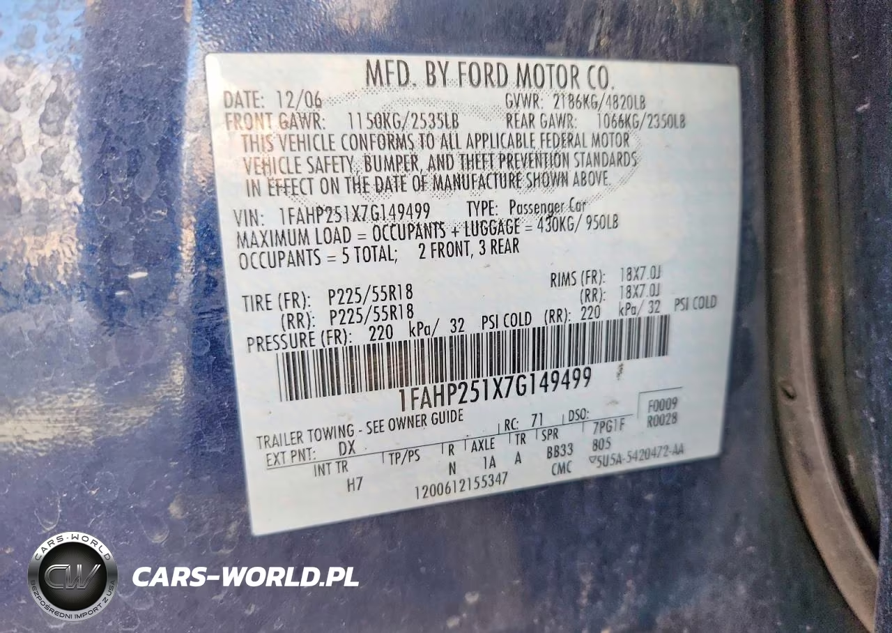 2007 Ford Five Hundred Limited VIN:1FAHP251X7G149499 - 12