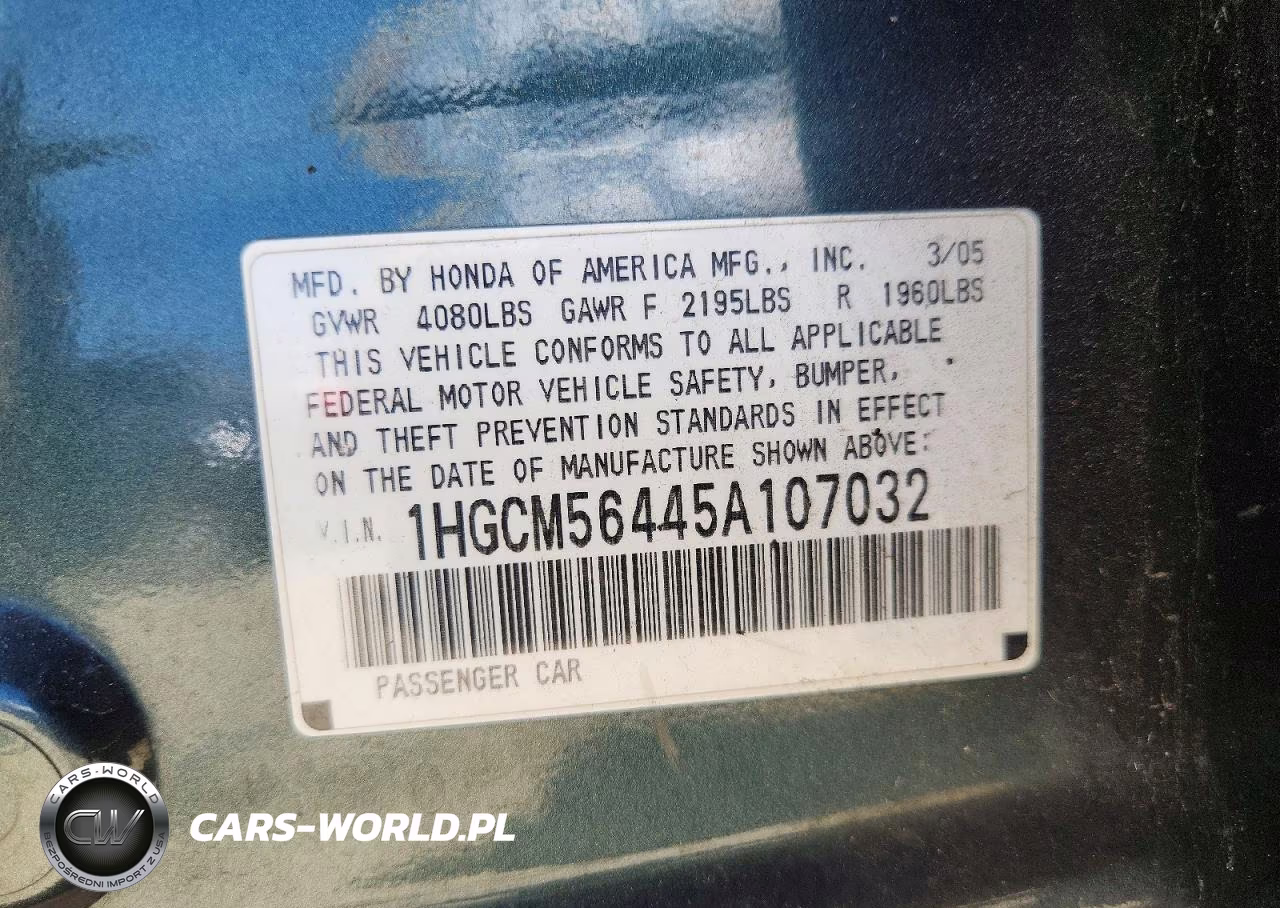 2005 Honda Accord Lx VIN:1HGCM56445A107032 - 12