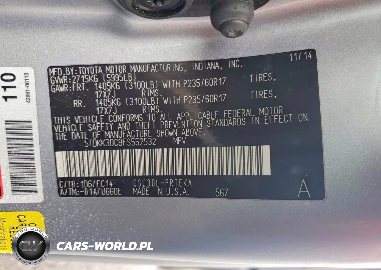 2015 Toyota Sienna Le VIN:5TDKK3DC9FS552532 - 12