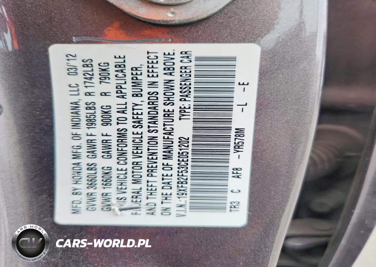 2012 Honda Civic Lx VIN:19XFB2F53CE051202 - 13