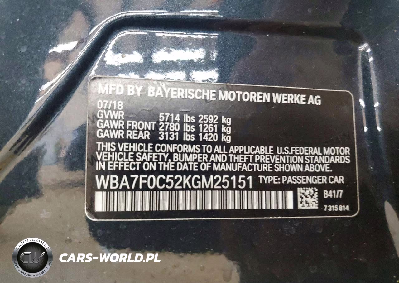 2019 BMW 750 I VIN:WBA7F0C52KGM25151 - 12