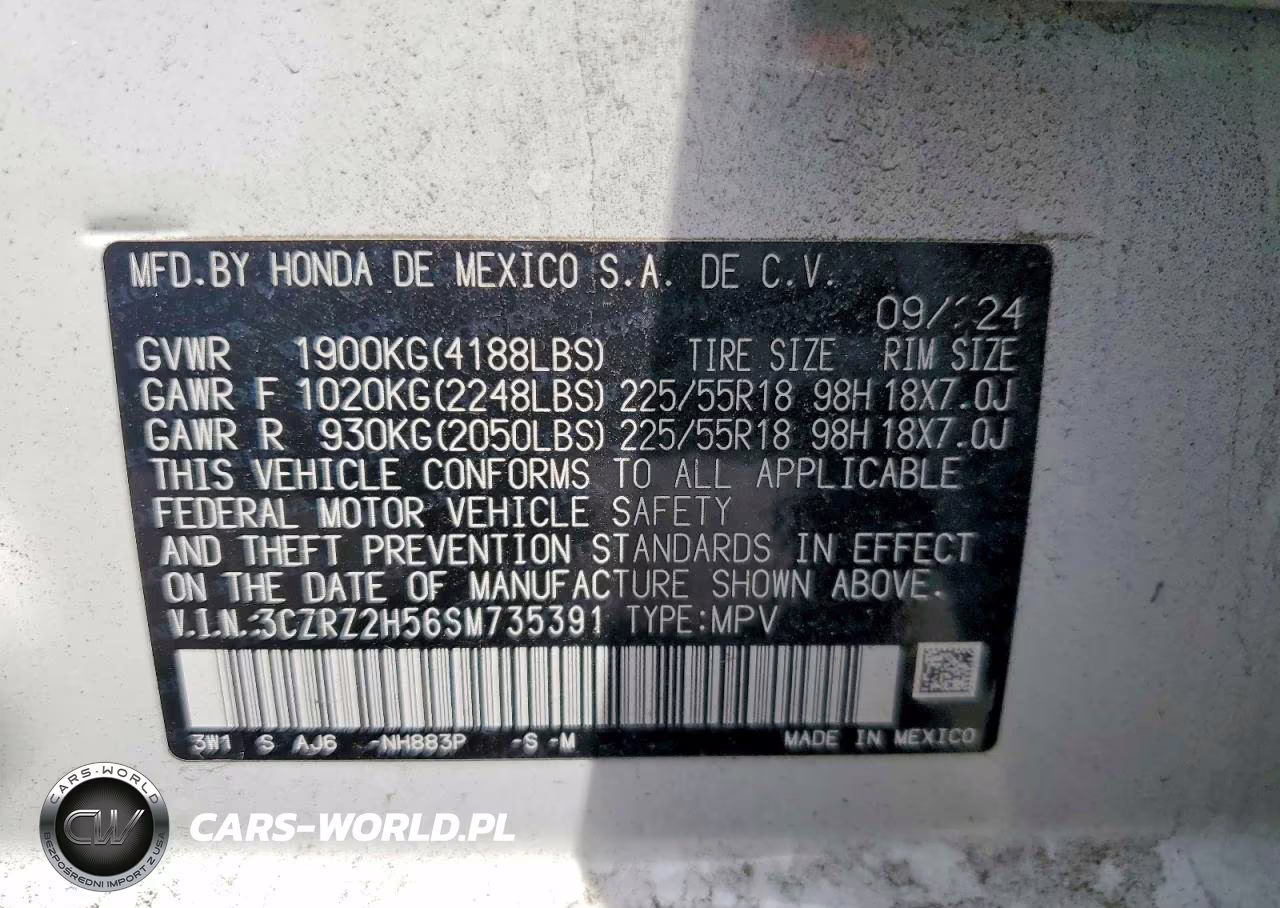 2025 Honda Hr-V Sport VIN:3CZRZ2H56SM735391 - 12