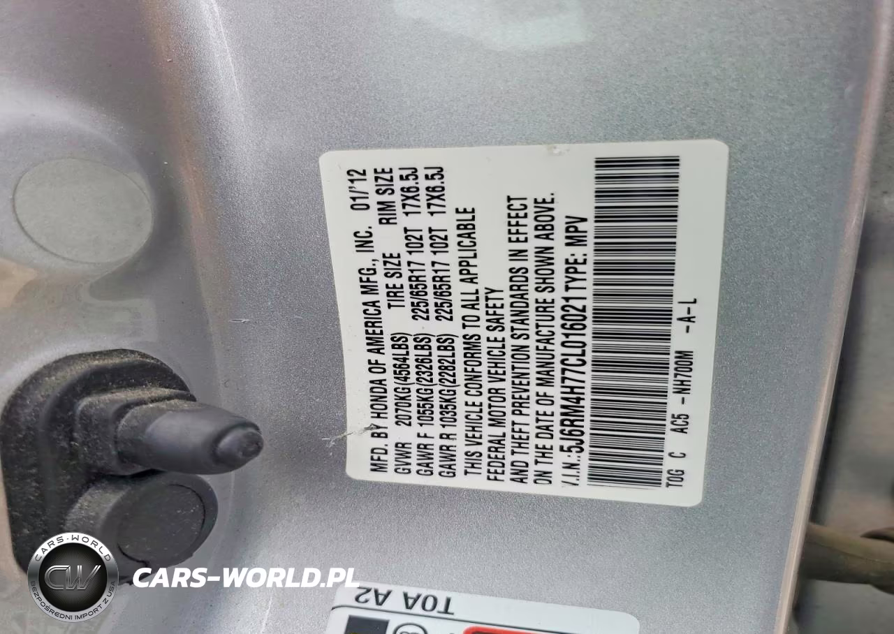 2012 Honda Cr-V Exl VIN:5J6RM4H77CL016021 - 12