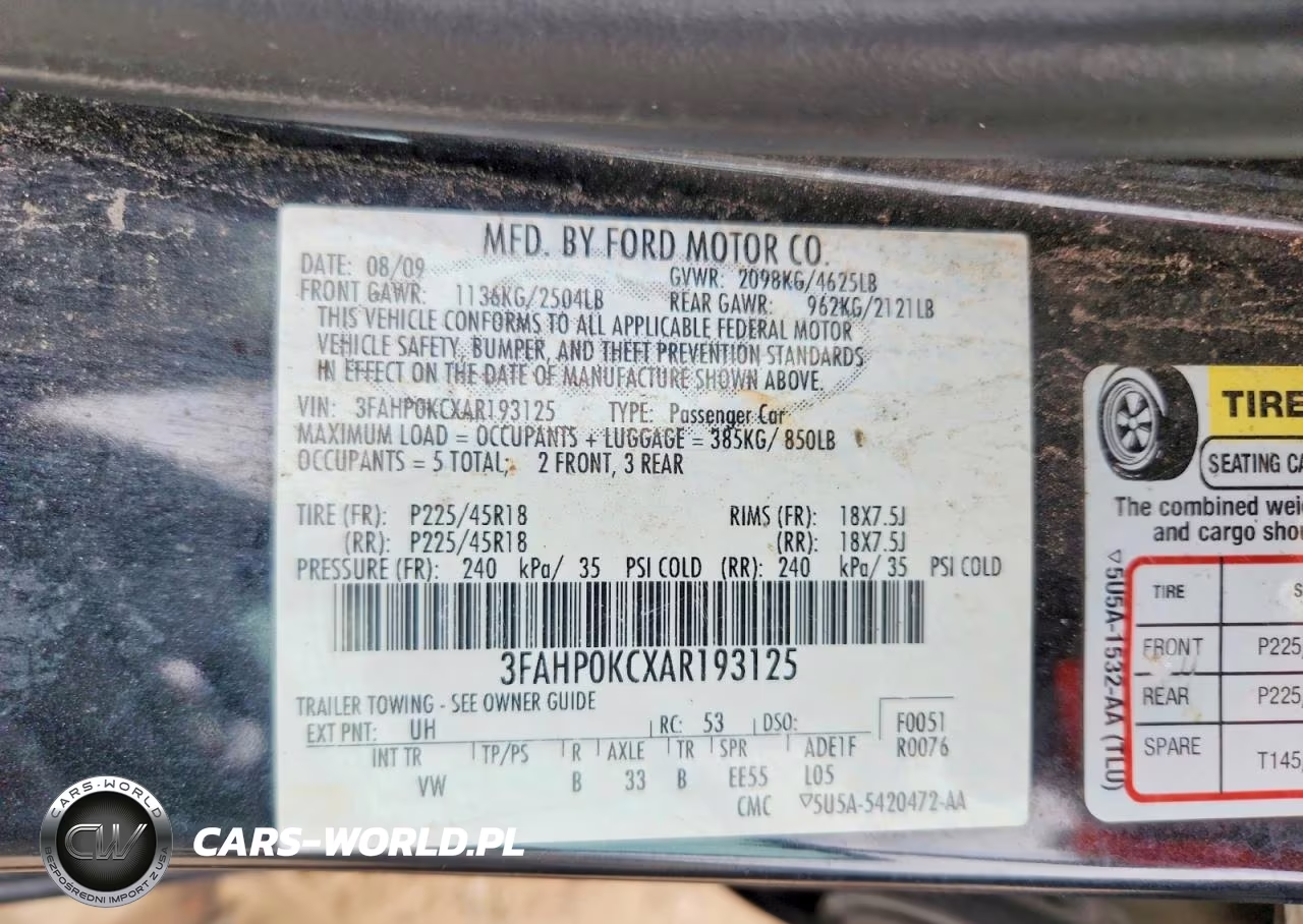 2010 Ford Fusion Sport VIN:3FAHP0KCXAR193125 - 12