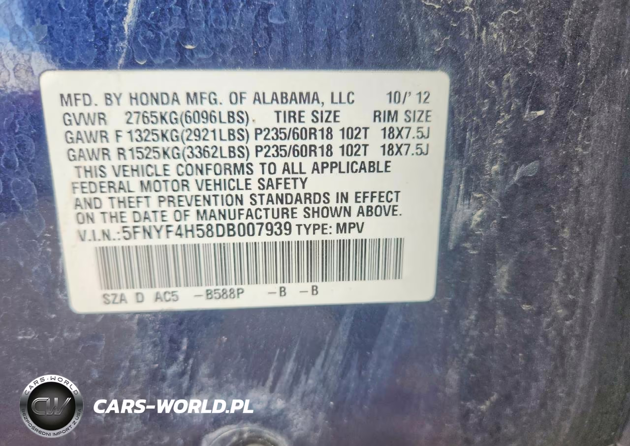 2013 Honda Pilot VIN:5FNYF4H58DB007939 - 13