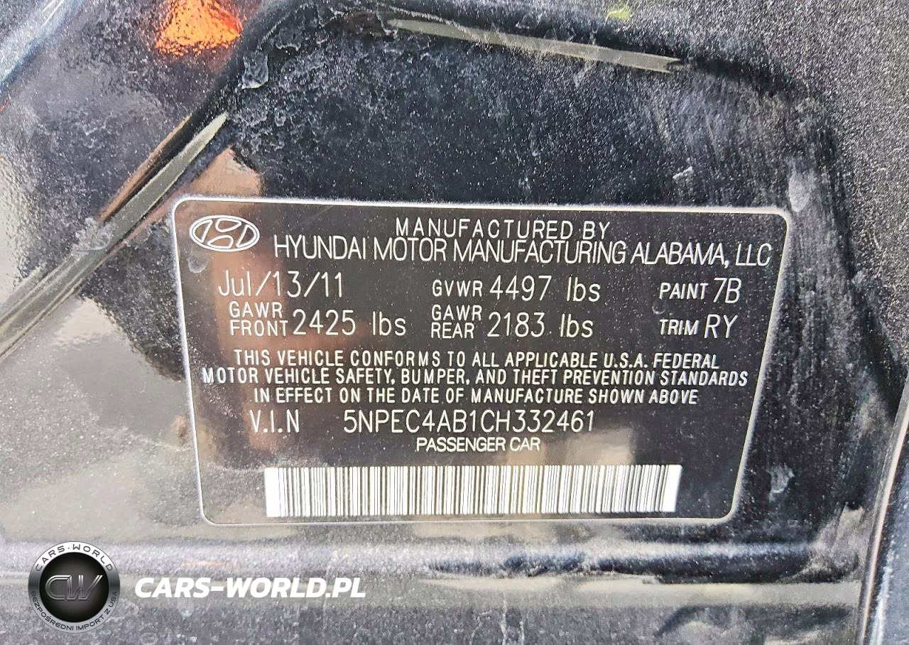 2012 Hyundai Sonata Se VIN:5NPEC4AB1CH332461 - 12