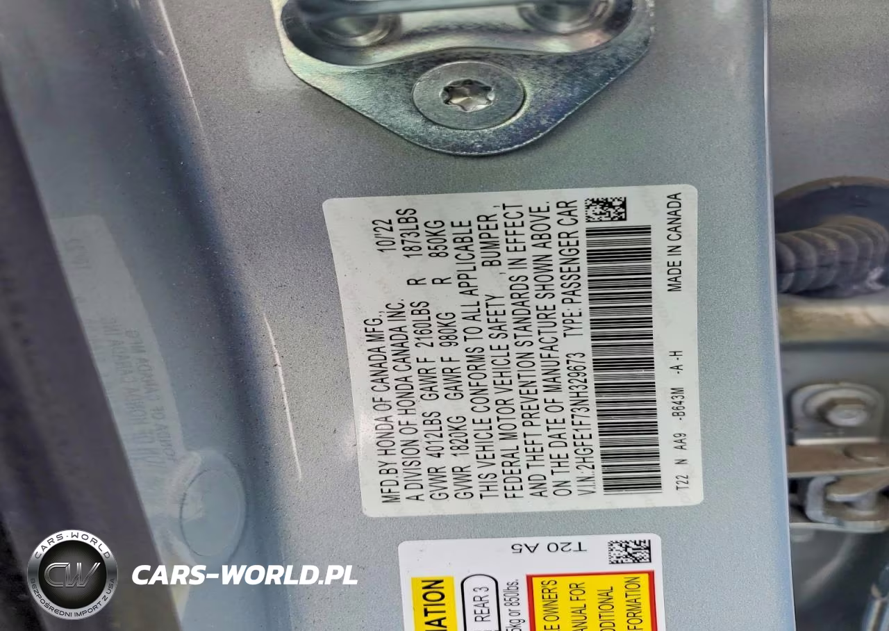 2022 Honda Civic Ex VIN:2HGFE1F73NH329673 - 12
