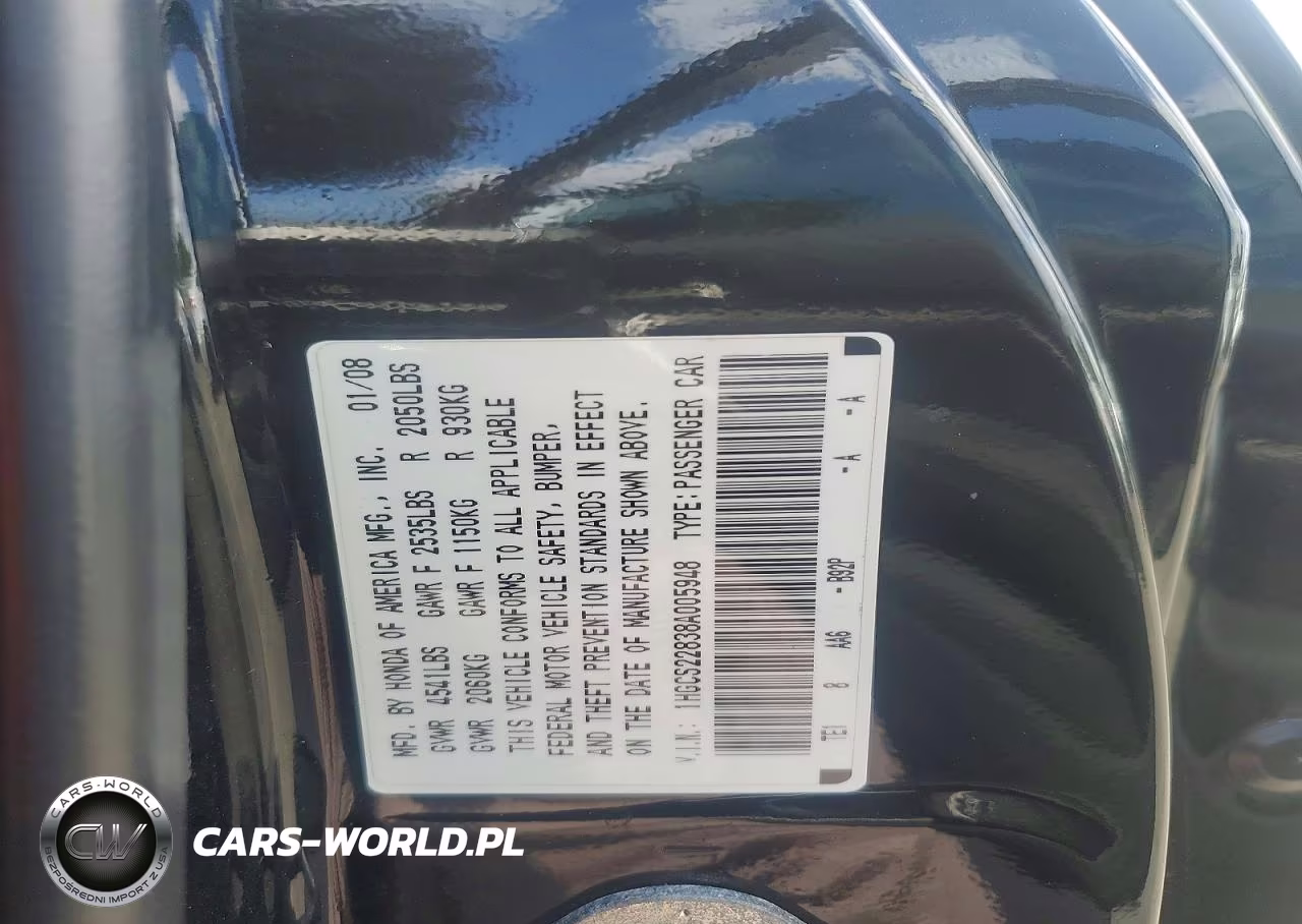 2008 Honda Accord Exl VIN:1HGCS22838A005948 - 12