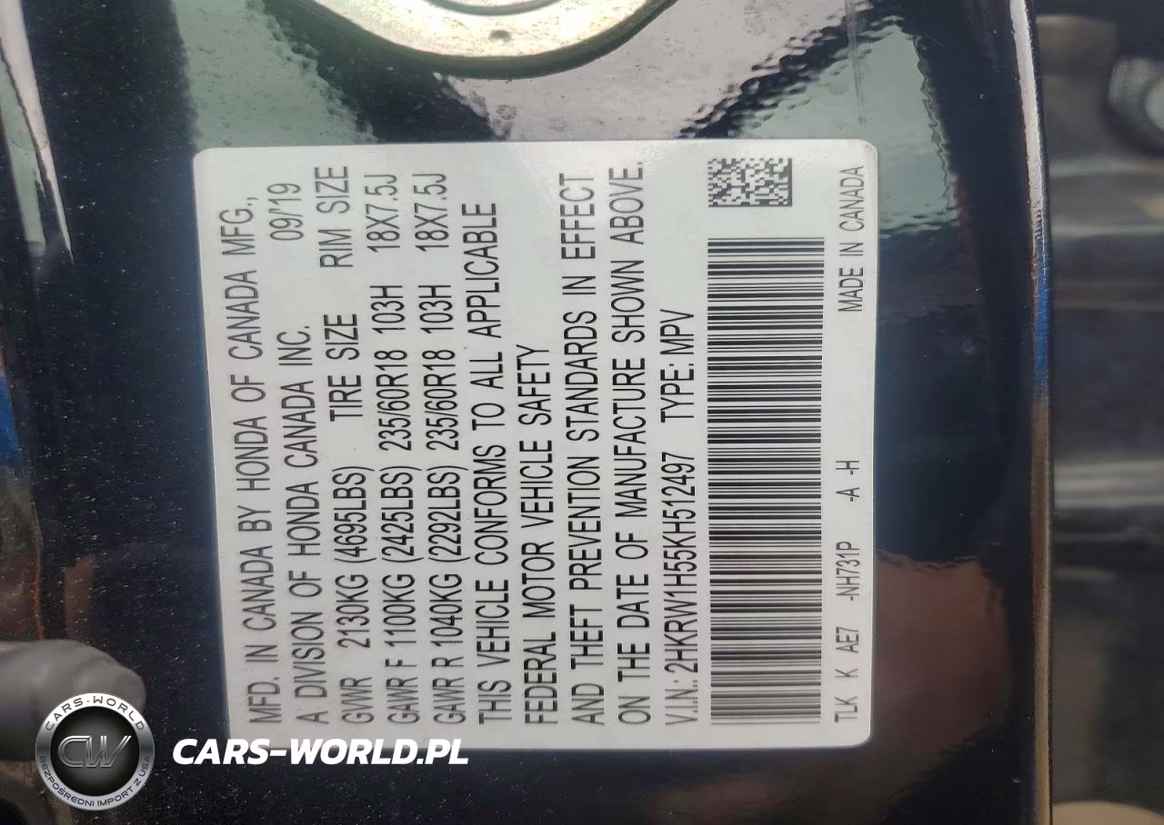 2019 Honda Cr-V Ex VIN:2HKRW1H55KH512497 - 12