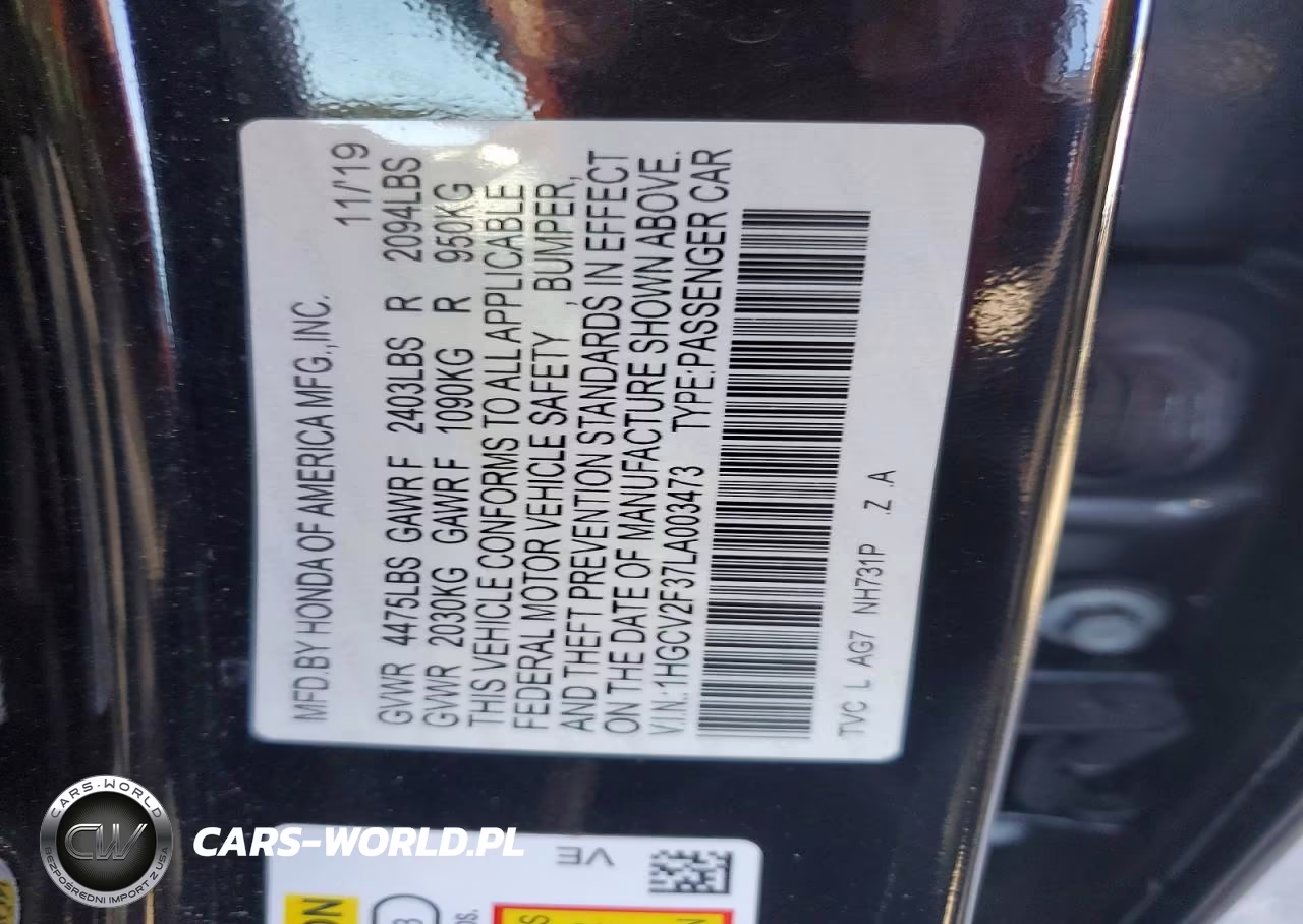 2020 Honda Accord Sport VIN:1HGCV2F37LA003473 - 12