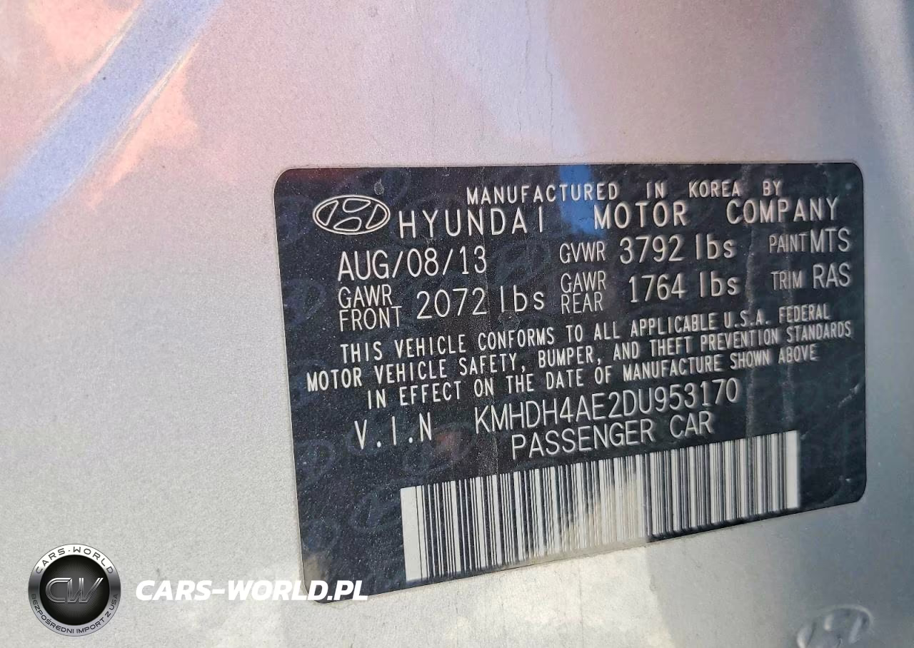 2013 Hyundai Elantra Gls VIN:KMHDH4AE2DU953170 - 12