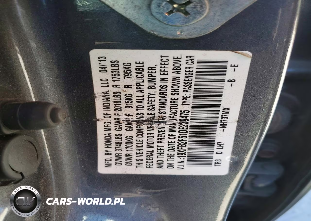 2013 Honda Civic Lx VIN:19XFB2F51DE239475 - 13