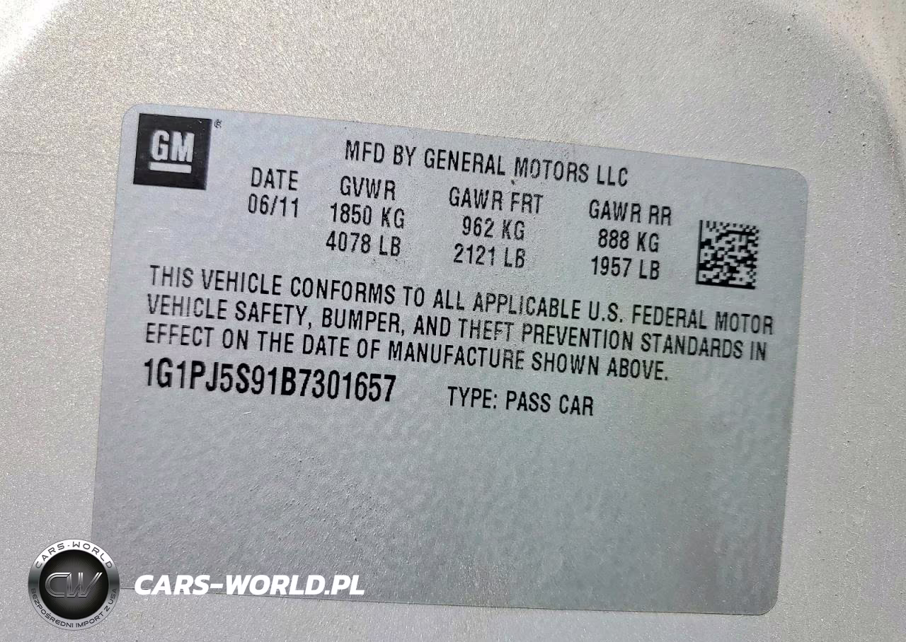2011 Chevrolet Cruze Eco VIN:1G1PJ5S91B7301657 - 12